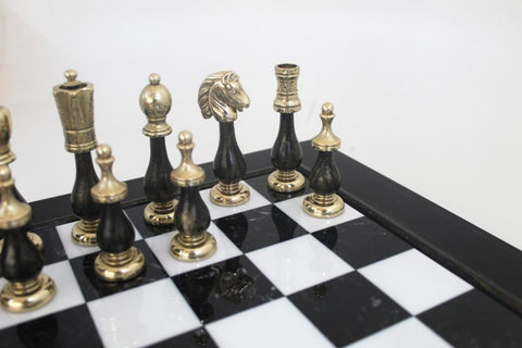 Arabesque Style Chess Pieces with Hand Crafted Marble/Wood Chessboard