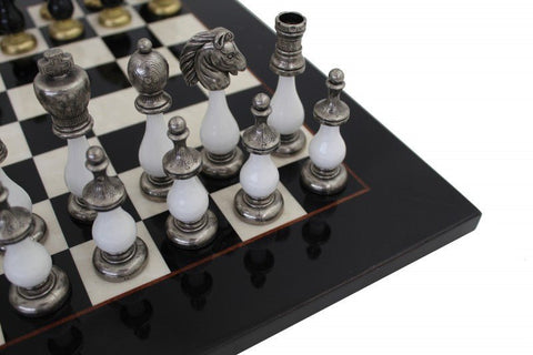 Arabesque Style Wood & Metal Chess Pieces with Briar Erable Wooden Chessboard - Hobby.lt 🇬🇧