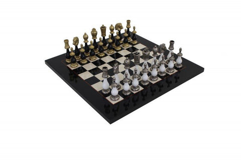 Arabesque Style Wood & Metal Chess Pieces with Briar Erable Wooden Chessboard - Hobby.lt 🇬🇧