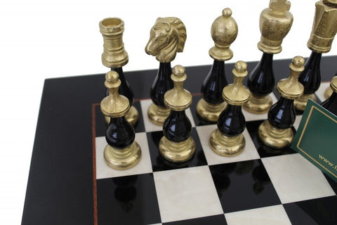 Arabesque Style Wood & Metal Chess Pieces with Briar Erable Wooden Chessboard