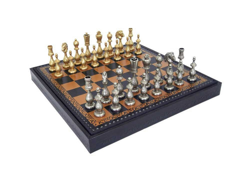 Arabic Style Metal Chess Set with Leatherette ChessBoard + CHECKER SET