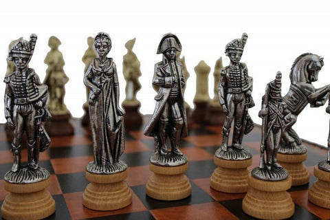 ARABIC STYLE: Metal & Wood Chess Pieces with Brown Leatherette Chessboard - Hobby.lt 🇬🇧