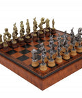 ARABIC STYLE: Metal & Wood Chess Pieces with Brown Leatherette Chessboard - Hobby.lt 🇬🇧