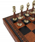 ARABIC STYLE Metal & Wood Chess Pieces with Brown/Black Leatherette Chessboard - Hobby.lt 🇬🇧