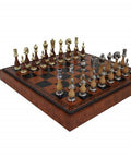 ARABIC STYLE Metal & Wood Chess Pieces with Brown/Black Leatherette Chessboard - Hobby.lt 🇬🇧