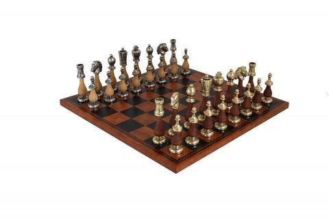 Arabic Style Metal/Wooden Chess Pieces with Brown/Black Leatherette Chessboard