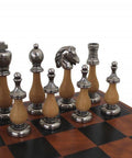 Arabic Style Metal/Wooden Chess Pieces with Brown/Black Leatherette Chessboard - Hobby.lt 🇬🇧