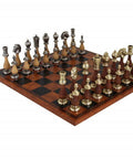 Arabic Style Metal/Wooden Chess Pieces with Brown/Black Leatherette Chessboard - Hobby.lt 🇬🇧