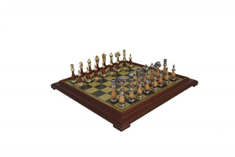 ARABIC STYLE SET: Metal & Wood Chess Pieces + Brass Effect Wooden Chessboard - Hobby.lt 🇬🇧