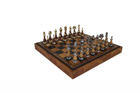 ARABIC STYLE SET: Metal & Wood Chess Pieces with Leatherette Chessboard/Box