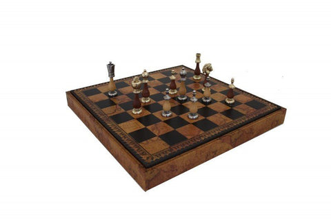 ARABIC STYLE SET: Metal & Wood Chess Pieces with Leatherette Chessboard/Box - Hobby.lt 🇬🇧