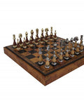 ARABIC STYLE SET: Metal & Wood Chess Pieces with Leatherette Chessboard/Box - Hobby.lt 🇬🇧