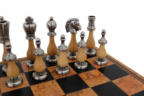 Arabic Style Wood & Metal Chess Set with Unique Chessboard - Hobby.lt 🇬🇧