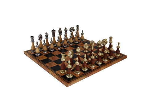 Arabic Style Wood & Metal Chess Set with Unique Chessboard