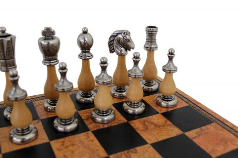 Arabic Style Wood & Metal Chess Set with Unique Chessboard