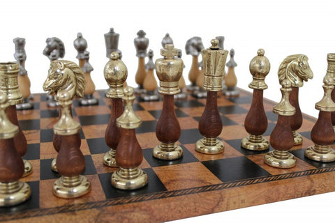 Arabic Style Wood & Metal Chess Set with Unique Chessboard