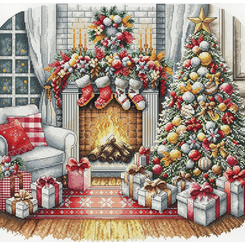 Christmas Evening Cross Stitch Kit, 16 Count Zweigart Aida, 71 Colors, AVA Stitch, 31.59 x 30.64 cm Finish