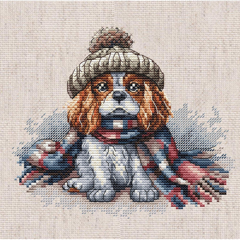 Cavalier King Charles Spaniel Cross Stitch Kit, 14 ct Aida Fabric, 37 Colors, Luca-S & DMC Threads, AVA Stitch, 16.87 x 14.51 cm