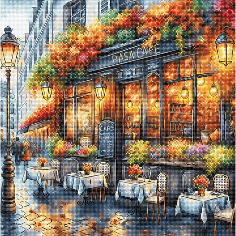Autumn Coffee Cross Stitch Kit, 29x29 cm, Aida 16, AVA Stitch, Coffee and Fall Design, 65 Colors, Luca-S and DMC Threads