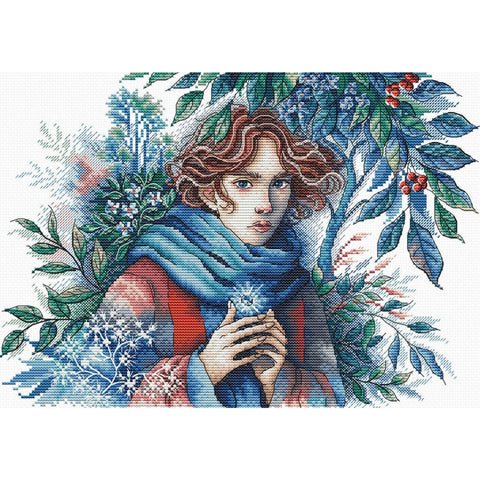 Winter Face Cross Stitch Kit with Detailed Design, 16 Count Aida, 65 Colors, AVA Stitch AVA-P063