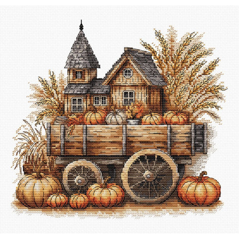 Autumn Carriage Cross Stitch Kit, AVA Stitch, Aida 16 Fabric, 46 Colors, 20 x 18.5 cm Finished Size, A3 Color Chart