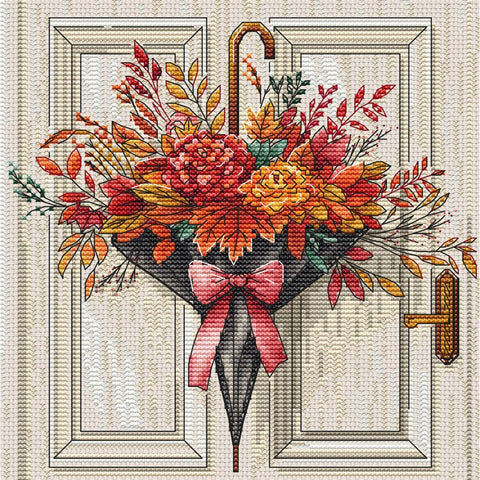 Autumn Cross Stitch Kit with Detailed Design, AVA Stitch, 16 Count Aida, 17 x 17 cm, 46 Colors, Wall Decor