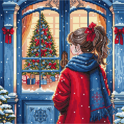 Christmas Cross Stitch Kit, 19 x 19 cm Design, AVA Stitch, Aida 16 ct, DMC and Luca-S Threads, 45 Colors, 119 x 119 Stitches