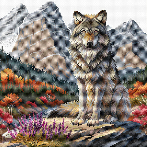 Wolf Cross Stitch Kit, Detailed Design, 25.5 x 25 cm, Aida 16 ct Fabric, 56 Colors, AVA Stitch DIY Embroidery Set