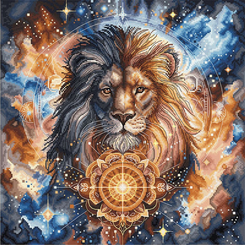 Celestial Lion Cross Stitch Kit with Aida 16 ct Fabric, 31.75 x 31.75 cm, Luca-S & DMC Threads, AVA Stitch
