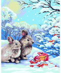 Wizardi Painting by Numbers Kit Rabbits in Winter Forest 40x50 cm L018
