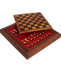 Gold and Silver Plated Metal Chess Set, Leather Board with Drawer, Made in Italy