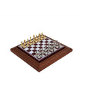Gold and Silver Plated Metal Chess Set, 17cm Leather Board with Drawer, Italy