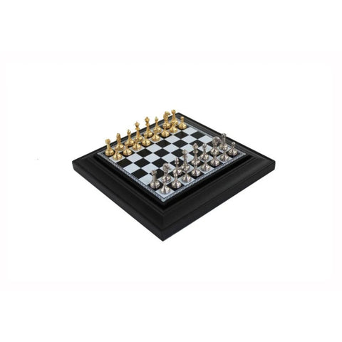 Gold and Silver Plated Metal Chess Set with Board Storage, 17x17 cm, Italy