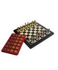 Wood Chess Board with Gold and Silver Metal Pieces plus Checkers, Made in Italy