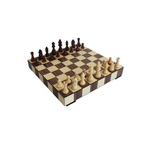 Handmade Walnut Maple Wooden Chess Set with Pieces and Storage, 36cm, Italy