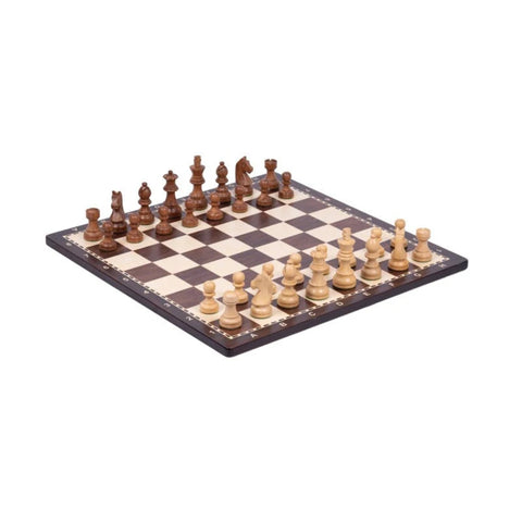 Handmade Mahogany Chess Set, 40x40 cm Notated Walnut Board, Italy