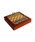 Roman Chess Set Wooden Board and Gold Silver Metal Pieces, Handmade Italy