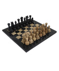 Italian Handmade Marble Chess Set, Black and Brown, Leather Case, 30cm Board