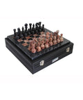 Pink and Black Marble Chess Set with Leather Case, Handmade in Italy