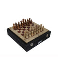Handmade Italian Marble Chess Set, Brown Red Pieces, Leather Case, 30x30cm