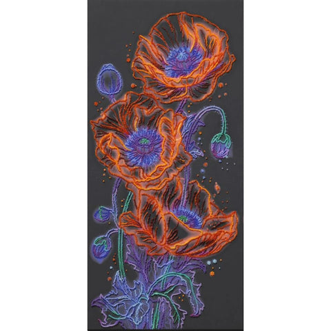 Bead Embroidery Kit Neon Poppies, Abris Art
