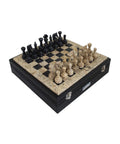 Handmade Italian Marble Chess Set, Black and Brown, Leather Case, 30x30cm