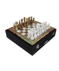 Handmade Onyx and White Marble Chess Set with Leather Case, Made in Italy