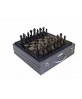 Handmade Italian Black and Gray Marble Chess Set with Leather Case, 30cm