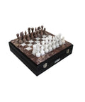 Pink and White Marble Chess Set with Leather Case, Handmade in Italy, 30cm Board