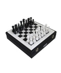 Handmade Black and White Marble Chess Set with Leather Case, Italian, 30cm Board