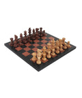 Luxury Handmade Acacia Chess Set, Natural Leather Board, Made in Italy