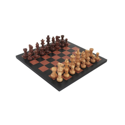 Luxury Handmade Acacia Chess Set, Natural Leather Board, Made in Italy