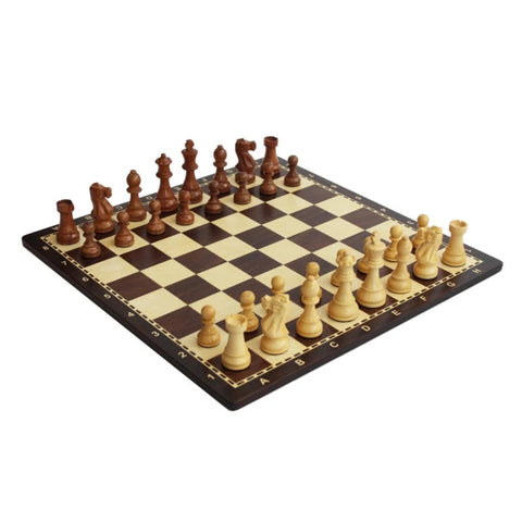 Handcrafted Acacia and Walnut Chess Set, Weighted Pieces, Numbered 20 inch Board