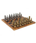 Roman vs Barbarian Metal Chess Set with Faux Leather Board, Made in Italy